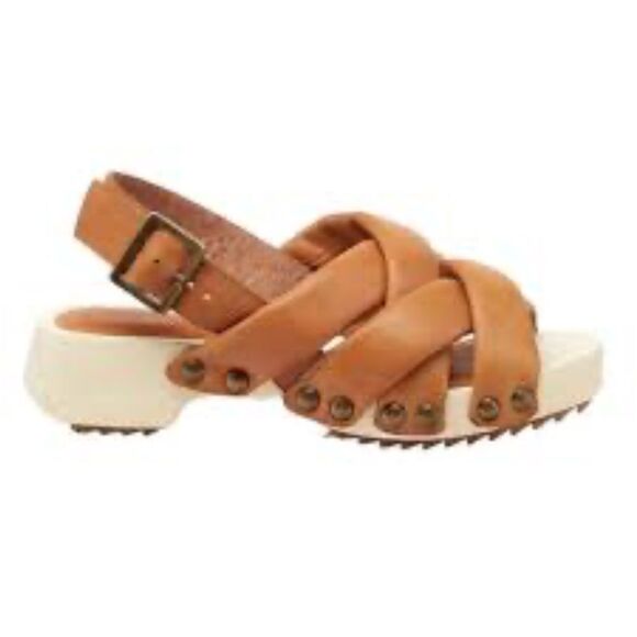 Kelsi Dagger Anthropologie Brooklyn Grove Brown Padded Strap Wood Sole Sandals - Picture 1 of 16